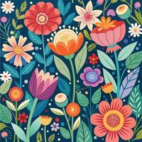 illustration of colorful flowers on a dark background vector