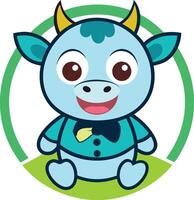 A cartoon cow with horns and a bow tie vector