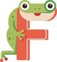 Frog letter f with green eyes and a smile vector