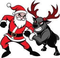 Santa claus and reindeer fighting vector