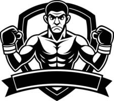 A black and white image of a man with boxing gloves vector