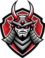 A samurai helmet with horns and red eyes vector