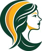 The woman's profile is shown in a green and yellow color scheme vector