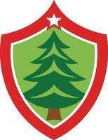 A christmas tree in a shield with a star on top vector