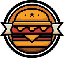 A hamburger icon in a circle with a ribbon vector
