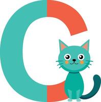 A cat is standing next to the letter c vector