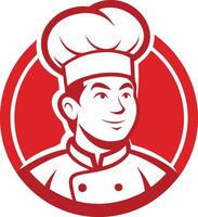 Illustration of a chef chef head in red circle on isolated background set inside circle done in retro vector