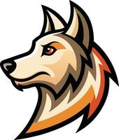 A wolf head with orange eyes and a red nose vector