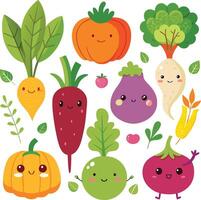 Cute vegetables set with different vegetables vector