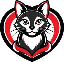 A black and white cat with red heart vector