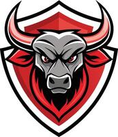 A bull head with horns on the shield vector
