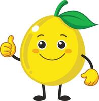 A lemon character with thumbs up and a green leaf vector