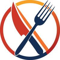A logo with a knife and fork in a circle vector