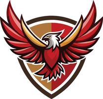 An eagle mascot with wings spread out on a shield vector