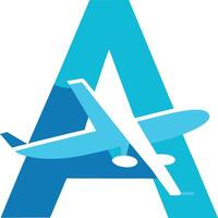 A logo with an airplane flying in the air vector