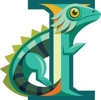 An illustration of a lizard with a green and orange color scheme vector