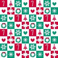 Christmas candy, tree, snowflake, wreath in xmas theme wrapping paper In seamless pattern vector
