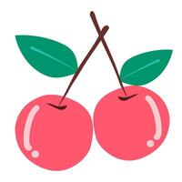 Cute drawing cherry on red color. Icon vector