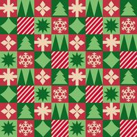 Christmas Symbol ornament for wrapping paper in seamless pattern. Red Green color theme. vector