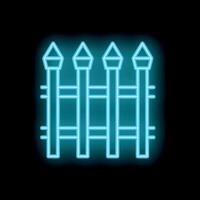 Glowing neon blue fence with sharp pickets on brick wall background vector
