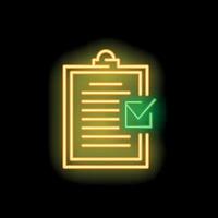 Neon sign of clipboard with checkmark representing completed checklist vector
