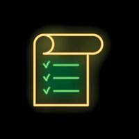 Neon green checklist icon glowing on black background vector