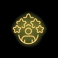 Neon icon of person surrounded by five stars representing customer review vector