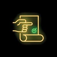 Hand pointing at approved document with check mark neon sign vector