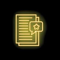 Neon icon of documents receiving positive feedback with star in speech bubble vector