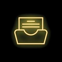 Neon yellow open folder icon with document on black background vector