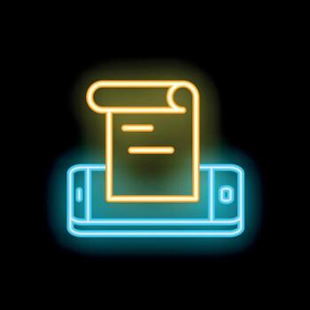 Smartphone is scanning document with glowing lines on black background vector