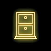 Yellow neon sign of a two drawer filing cabinet on black background vector
