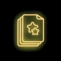 Neon icon of documents with stars for feedback and rating vector