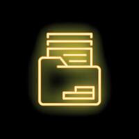 Neon yellow folder icon with documents representing data storage vector