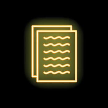 Neon icon of documents with text glowing on black background vector