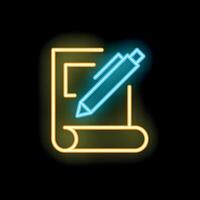 Neon sign of pen writing on paper for writing and idea concepts vector