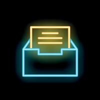 Neon icon of document being filed in a filing cabinet vector