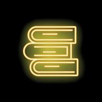 Neon sign style icon of three books stacked on top of each other vector