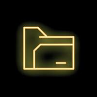 Neon yellow open folder icon glowing on black background vector