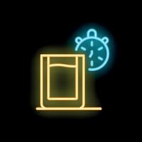 Neon icon of a glass of water with a timer showing time to drink water vector
