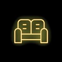 Yellow neon icon of a sofa shining on black background vector