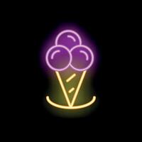 Neon sign showing ice cream balls in waffle cone vector