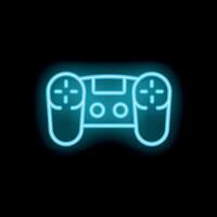 Neon game controller glowing on black background vector