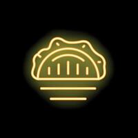 Yellow neon sign illustrating a taco shining on black background vector