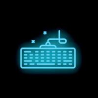 Neon sign showing a computer keyboard and mouse for gaming or working vector