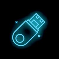 Neon usb flash drive icon glowing against a dark background vector