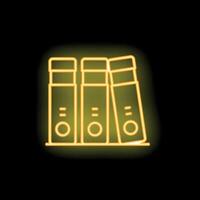 Neon icon of office folders on the shelf glowing yellow vector