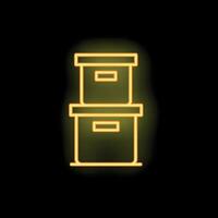 Neon icon of archive boxes glowing yellow on black background vector