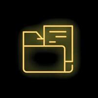 Neon yellow open folder with document icon on black background vector