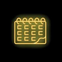 Neon yellow calendar icon glowing on black background vector